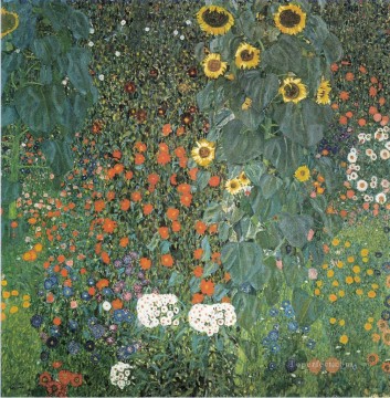  sunflowers Oil Painting - Farmer Garden with Sunflowers Symbolism Gustav Klimt flowers